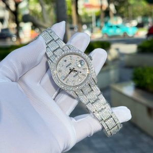 Đồng Hồ Rolex DateJust Nam Chế Tác Đính Full Đá Moissanite Hong Kong 41mm (2)