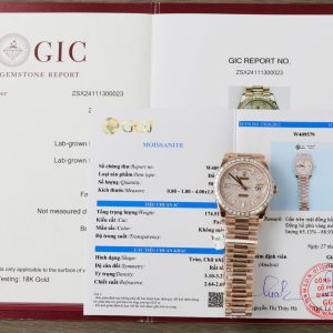 Đồng Hồ Rolex Day-Date Chế Tác Phủ Vàng Hồng Đính Đá Moissanite Hong Kong GMF 40mm (2)