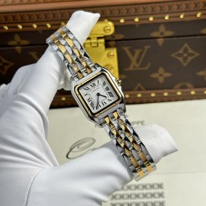 Đồng Hồ Cartier Panthere Fake 11 Nữ Mặt Trắng Dây Kim Loại Nhà Máy BV 27x36mm (2)