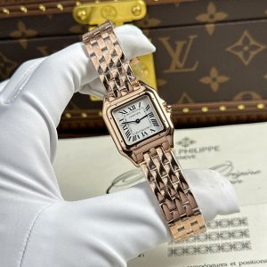 Đồng Hồ Cartier Panthere Nữ Chế Tác Mặt Trắng Mạ Vàng Hồng Nhà Máy BV 27x36mm (2)