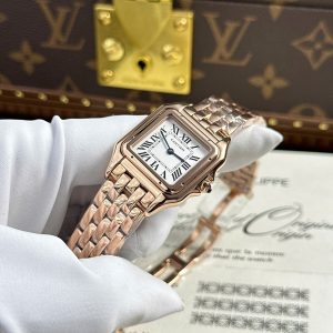 Đồng Hồ Cartier Panthere Nữ Chế Tác Mặt Trắng Mạ Vàng Hồng Nhà Máy BV 27x36mm (2)