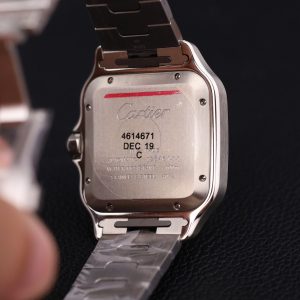 Đồng Hồ Cartier Santos Mặt Trắng Replica 11 Viền Đính Đá Moissanite Máy Cơ Thụy Sỹ Xưởng BV 39 (2)