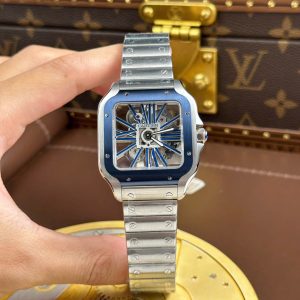 Đồng Hồ Nam Cartier Santos Replica 11 Mặt Lộ Cơ Viền Xanh Dương Dây Kim Loại 39 (2)