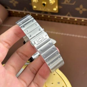 Đồng Hồ Nam Cartier Santos Replica 11 Mặt Lộ Cơ Viền Xanh Dương Dây Kim Loại 39 (2)