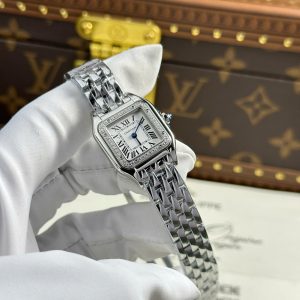 Đồng Hồ Nữ Cartier Panthere Fake 11 Màu Trắng Viền Đính Đá Xưởng BV 27x36mm (2)