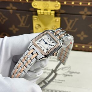Đồng Hồ Nữ Cartier Panthere Mặt Trắng Fake 11 Mạ Demi Vàng Hồng Xưởng BV 27x36mm (2)