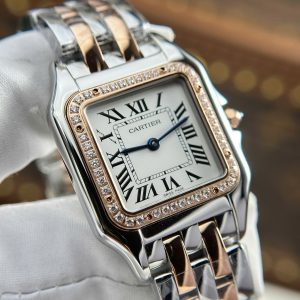 Đồng Hồ Nữ Cartier Panthere Mặt Trắng Fake 11 Mạ Demi Vàng Hồng Xưởng BV 27x36mm (2)
