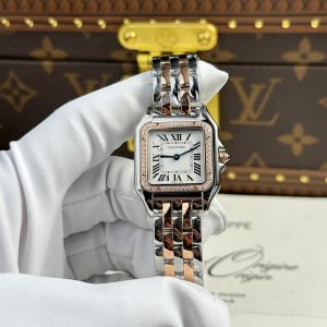 Đồng Hồ Nữ Cartier Panthere Mặt Trắng Fake 11 Mạ Demi Vàng Hồng Xưởng BV 27x36mm (2)
