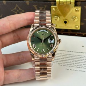 Đồng Hồ Rolex Day-Date Chế Tác Mạ Vàng Hồng Mặt Xanh Lá Cây Nặng 186 Grams QF 40mm (1)