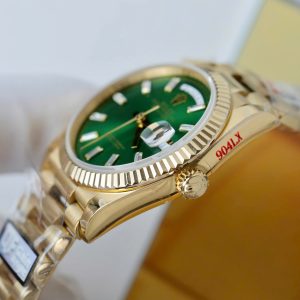 Đồng Hồ Rolex Day-Date Mặt Xanh Lá Cây Chế Tác Mạ Vàng Trọng Lượng 159 Gram Xưởng QF 36mm (2)