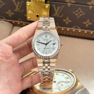 Đồng Hồ Rolex Land-Dweller 127334 Replica 11 Mặt Trắng Họa Tiết Tổ Ong Đính Đá Baguette 40mm (2)