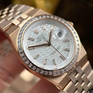 Đồng Hồ Rolex Land-Dweller 127334 Replica 11 Mặt Trắng Họa Tiết Tổ Ong Đính Đá Baguette 40mm (2)
