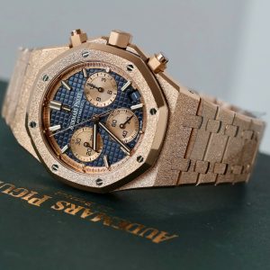 Đồng Hồ Audemars Piguet Chế Tác Royal Oak Chronograph Frosted Gold 26240 Mặt Xanh Dương Xưởng APS 41mm (2)