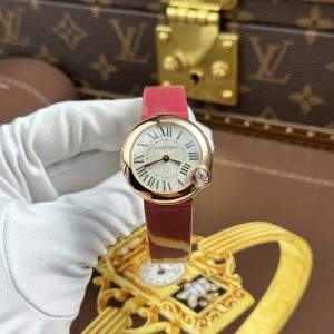 Đồng Hồ Cartier Ballon Blanc Rep Cao Cấp Nữ Máy Pin Dây Da Đỏ Xưởng AF 30mm (2)