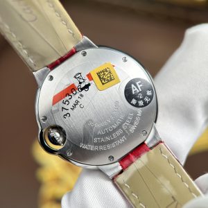 Đồng Hồ Cartier Ballon Bleu Rep 11 Nữ Dây Da Màu Đỏ Máy Cơ Tự Động Xưởng AF 33mm (2)