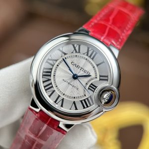 Đồng Hồ Cartier Ballon Bleu Rep 11 Nữ Dây Da Màu Đỏ Máy Cơ Tự Động Xưởng AF 33mm (2)
