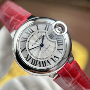 Đồng Hồ Cartier Ballon Bleu Rep 11 Nữ Dây Da Màu Đỏ Máy Cơ Tự Động Xưởng AF 33mm (2)