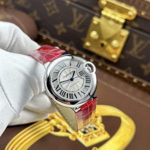 Đồng Hồ Cartier Ballon Bleu Rep 11 Nữ Dây Da Màu Đỏ Máy Cơ Tự Động Xưởng AF 33mm (2)