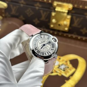 Đồng Hồ Cartier Ballon Bleu Rep Cao Cấp Nữ Dây Da Màu Hồng Máy Cơ Tự Động Xưởng AF 33mm (2)