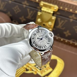 Đồng Hồ Cartier Ballon Bleu Replica 11 Nữ Dây Da Nâu Máy Cơ Tự Động Xưởng AF 33mm (2)
