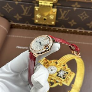 Đồng Hồ Cartier Ballon Bleu WJBB0033 Replica 11 Nữ Viền Đính Đá Dây Da Đỏ Xưởng AF 33mm (9)