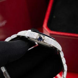Đồng Hồ Cartier Santos Chế Tác Cọc Số Ả Rập Đính Full Đá Moissanite Hong Kong 39 (2)