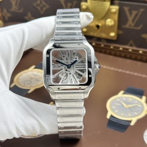 Đồng Hồ Cartier Santos Chế Tác Mặt Lộ Cơ Dây Kim Loại 39 (2)
