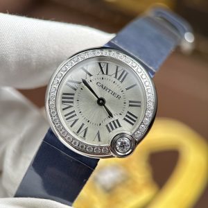 Đồng Hồ Nữ Cartier Ballon Blanc Chế Tác Viền Đính Đá Dây Da Xưởng AF 30mm (2)