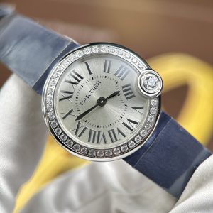 Đồng Hồ Nữ Cartier Ballon Blanc Chế Tác Viền Đính Đá Dây Da Xưởng AF 30mm (2)