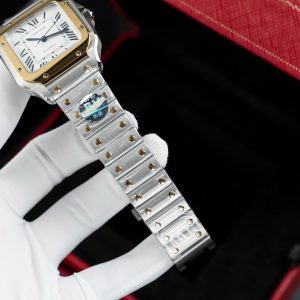 Đồng Hồ Nữ Cartier Santos Replica 11 Màu Demi Vàng Xưởng BV 35 (2)