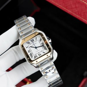 Đồng Hồ Nữ Cartier Santos Replica 11 Màu Demi Vàng Xưởng BV 35 (2)
