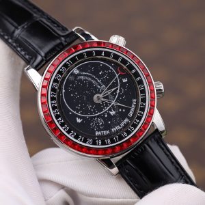 Đồng Hồ Patek Philippe Fake 11 Grand Complications 6104G Màu Đen Viền Đính Đá Đỏ 40mm (2)