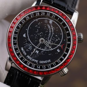 Đồng Hồ Patek Philippe Fake 11 Grand Complications 6104G Màu Đen Viền Đính Đá Đỏ 40mm (2)