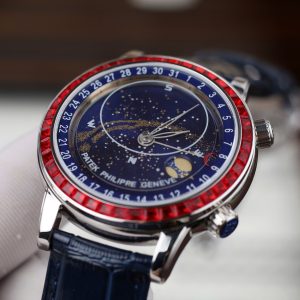 Đồng Hồ Patek Philippe Replica 11 Grand Complications 6104G Màu Xanh Dương Viền Đính Đá Đỏ 40mm (2)