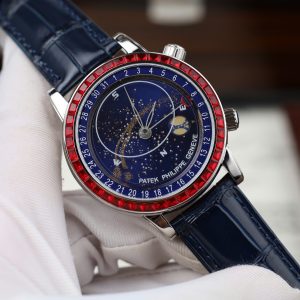 Đồng Hồ Patek Philippe Replica 11 Grand Complications 6104G Màu Xanh Dương Viền Đính Đá Đỏ 40mm (2)