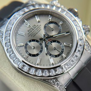 Đồng Hồ Rolex Cosmograph Daytona 126539TBR Chế Tác Mặt Xám Viền Đính Đá Baguette 40mm (2)