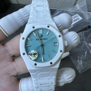 Đồng Hồ Audemars Piguet Chế Tác Royal Oak 15500 Vỏ Gốm Trắng Mặt Tiffany Xưởng APS 41mm (1)