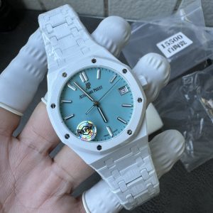Đồng Hồ Audemars Piguet Chế Tác Royal Oak 15500 Vỏ Gốm Trắng Mặt Tiffany Xưởng APS 41mm (1)